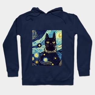 Black Cat, Starry Night in Van Gogh style Hoodie